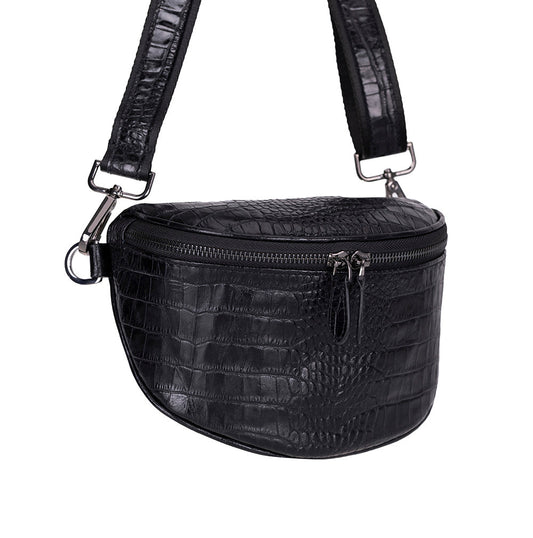 Alora Noir Croc Siyah Deri Bel Çantası