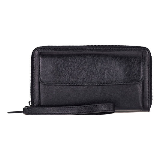 BloomPorter Obsidian Black Hakiki Deri Telefon Bölmeli Cüzdan