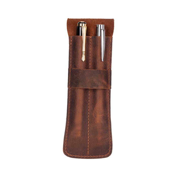 Bloom Scribe Duo Saddle Heritage Brown Hakiki Deri İkili Kalem Kılıfı