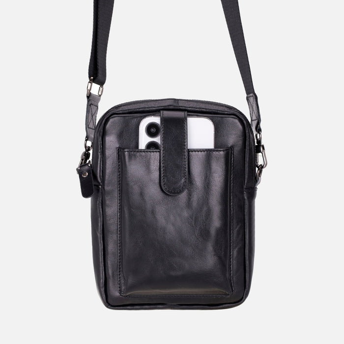 BloomBag Obsidian Black Hakiki Deri Crossbody Çanta