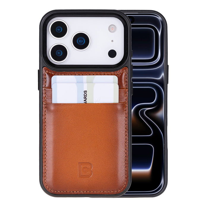 BloomCase Flex Cover Urban Tan – iPhone 17 Pro(6.3") Hakiki Deri Kartlıklı Kılıf