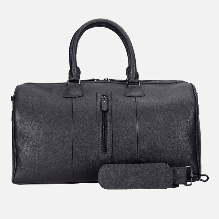 BloomVoyager Luxe Osidian Black Hakiki Deri Duffle Unisex Seyahat & Hafta Sonu Çantası
