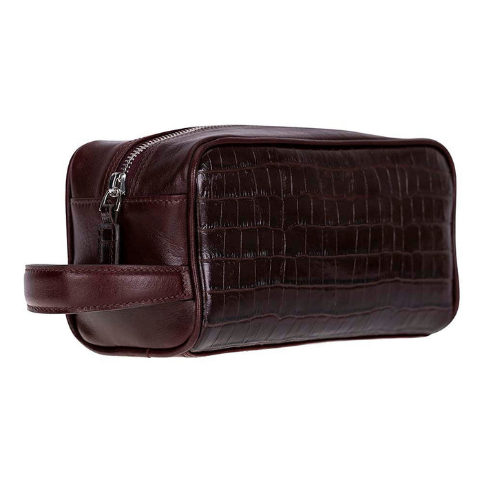 Burgonya Croco Hakiki Deri Unisex Seyahat Bakım Çantası