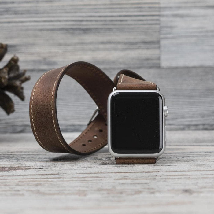 BloomBand Double Tour Saddle Brown Deri Apple Watch Kayışı - 44/45/46/49mm