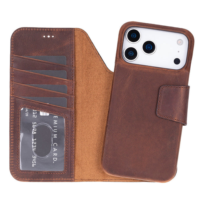 PORTA Saddle Heritage Deri iPhone 17 Pro Max(6.9") Hakiki Deri Çıkarılabilir Cüzdanlı Telefon Kılıfı
