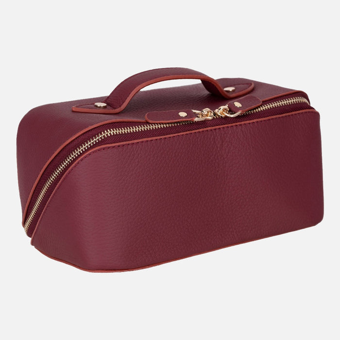 Ella Terra Burgundy Bordo Deri Makyaj Çantası