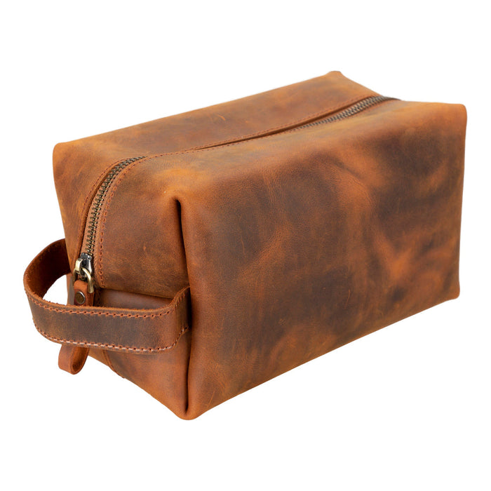 VOYAGE Dark Orange Hakiki Deri Dopp Kit – Large
