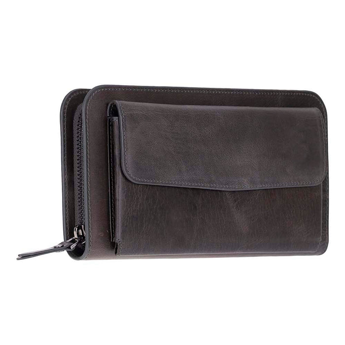 FARON Ash Graphite Telefon Bölmeli Hakiki Deri Unisex Clutch Çanta