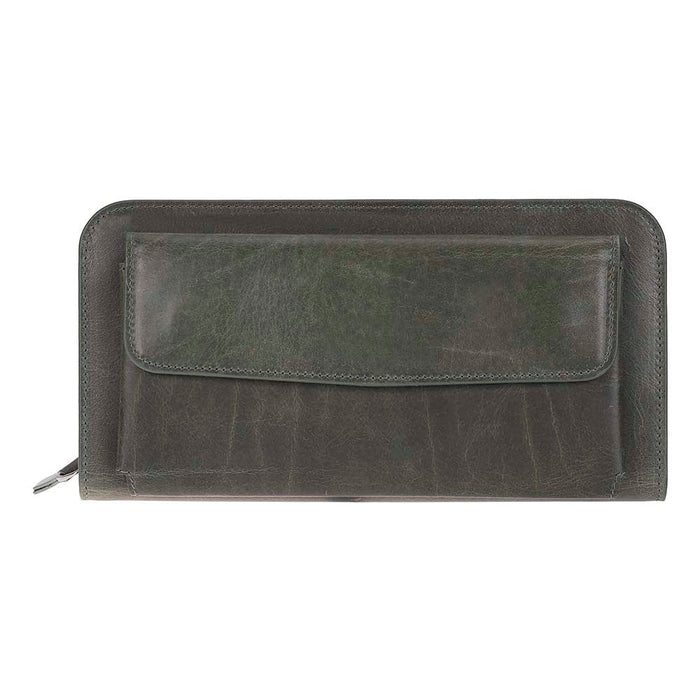 FARON Forest Green Telefon Bölmeli Hakiki Deri Unisex Clutch Çanta