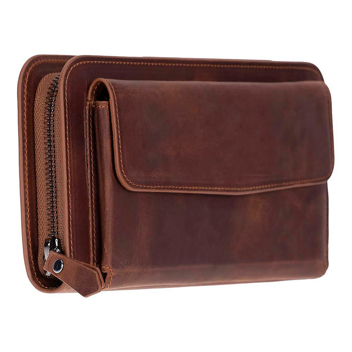 FARON Saddle Heritage Telefon Bölmeli Hakiki Deri Unisex Clutch Çanta