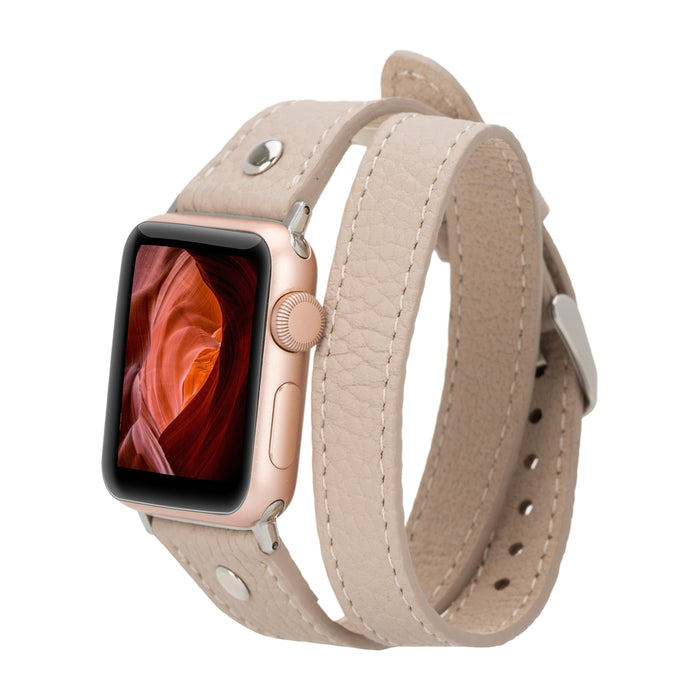 BloomBand Silver Tokalı Double Tour Sandy Brown Deri Apple Watch Kayışı - 44/45/46/49mm
