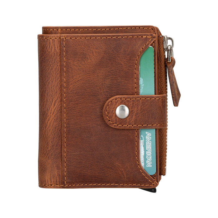 Siena Saddle Brown Mekanizmalı Deri Cüzdan & Kartlık (RFID Korumalı)