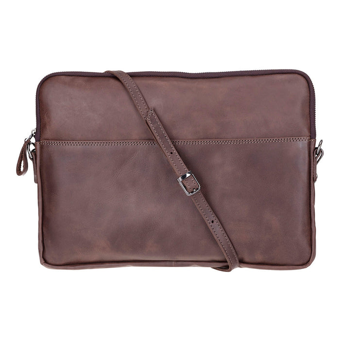 BloomSleeve Leeds 16" Mahogany Dark Brown Hakiki Deri Laptop & Tablet Askılı Kılıfı