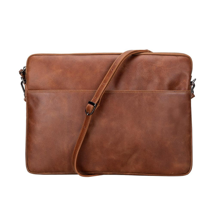 SILVA Cognac Brown Hakiki Deri 14" Laptop & Tablet Askılı Kılıfı