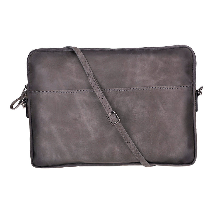 BloomSleeve Leeds 14" Ash Gray Hakiki Deri Laptop & Tablet Askılı Kılıfı