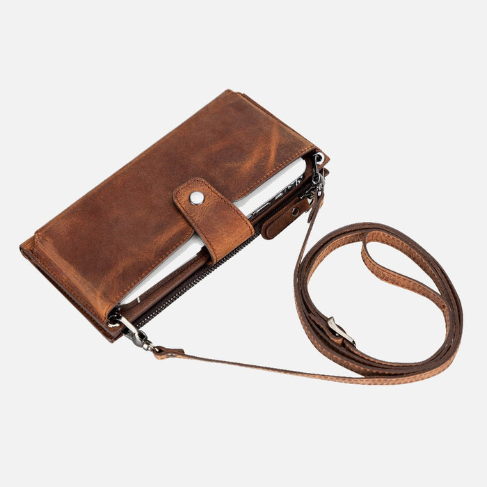 Lozan Strap Saddle Brown Gerçek Deri Çapraz Askılı Telefon Bölmeli Cüzdan Çanta