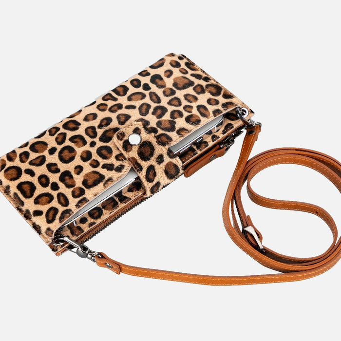 Lozan Wild Leopar Desenli Deri Unisex Askılı Cüzdan Çanta