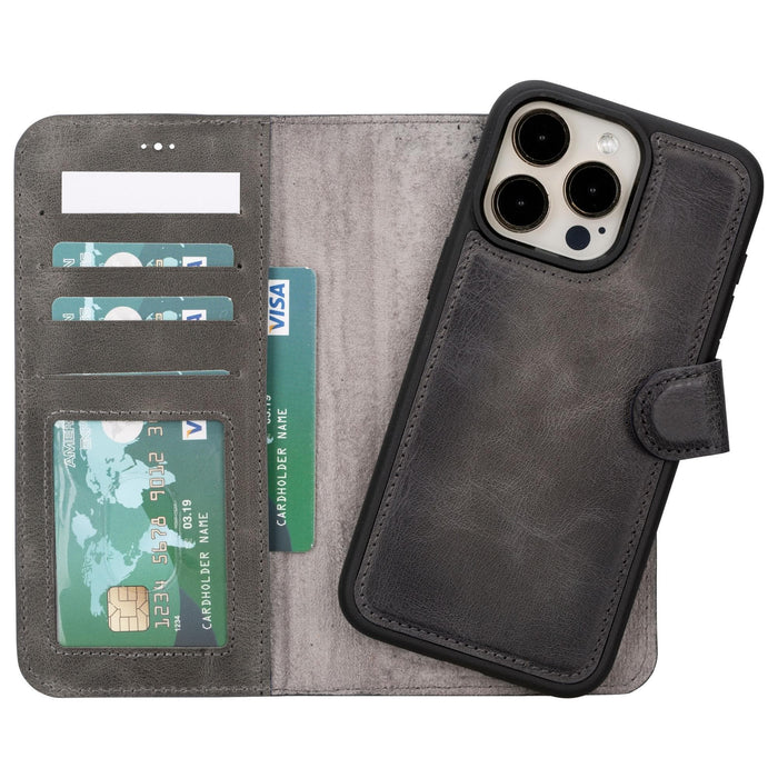BloomCase Apple iPhone 15 Pro (6.1") Warm Greige Hakiki Deri Çıkarılabilir Cüzdanlı Telefon Kılıfı