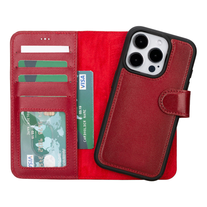 AUREL MAGNA Crimson Rouge Deri iPhone 16 Pro  (6.3") Wallet Case – RFID Korumalı & MagSafe Uyumlu