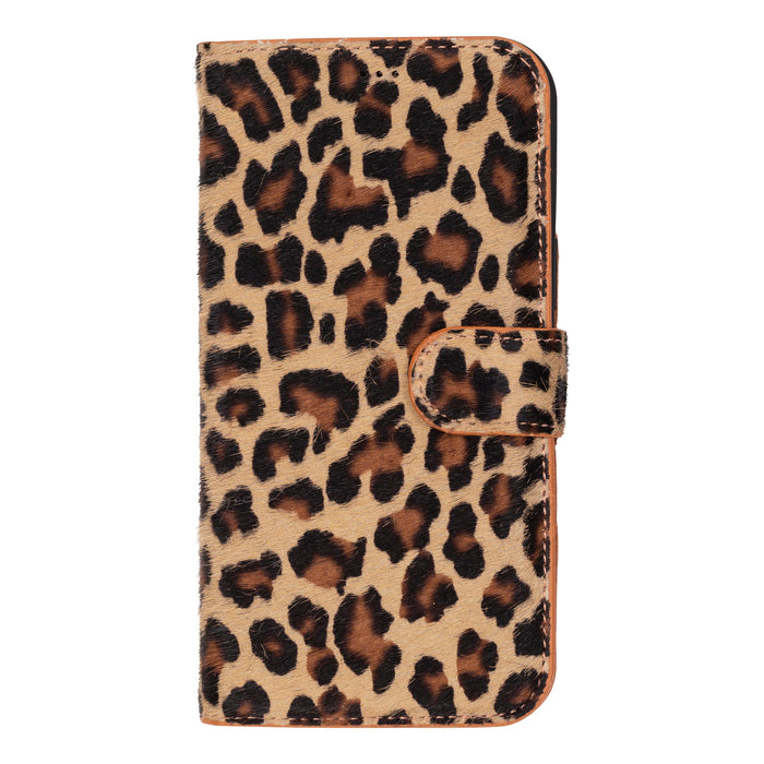 AUREL MAGNA Leopard Couture Deri iPhone 16 Pro  (6.3") Wallet Case – RFID Korumalı & MagSafe Uyumlu