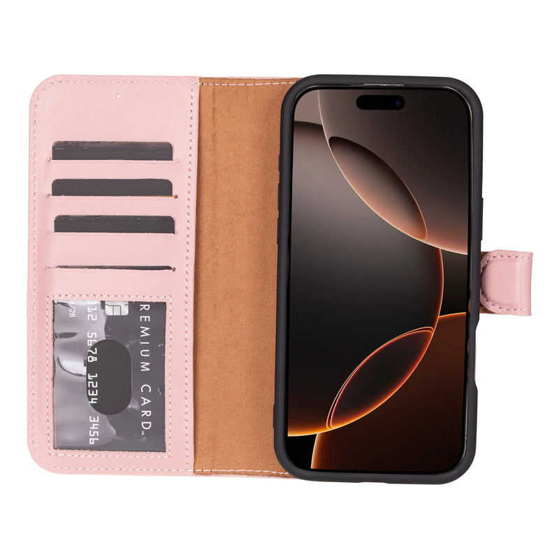 BloomCase Apple iPhone 16 Pro Max(6.9") – Blush Nude Hakiki Deri Cüzdanlı Telefon Kılıfı