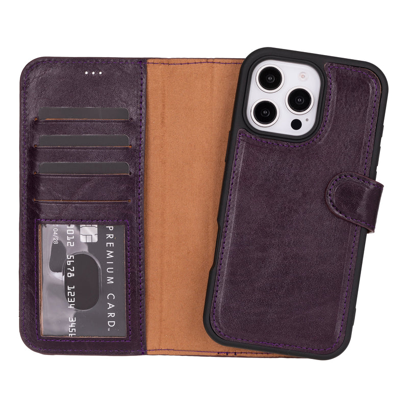 BloomCase Apple iPhone 16 Pro Max(6.9") – Burgundy Hakiki Deri Cüzdanlı Telefon Kılıfı
