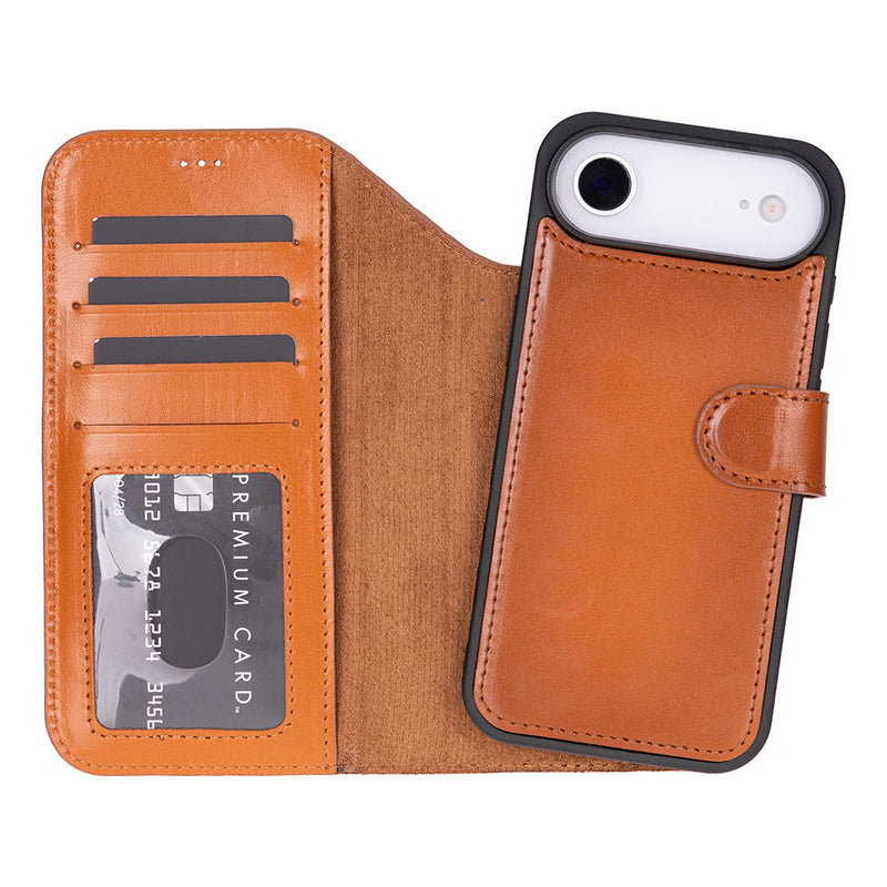 BloomCase Magic Wallet Urban Tan Hakiki Deri iPhone 17 Air(6.5") Cüzdanlı Telefon Kılıfı