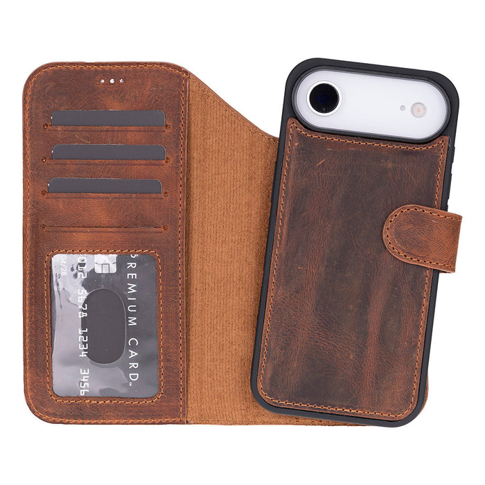 BloomCase Magic Wallet Mahogany Saddle Hakiki Deri iPhone 17 Air(6.5") Cüzdanlı Telefon Kılıfı