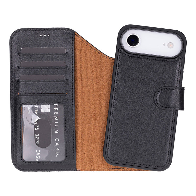 BloomCase Magic Wallet Crimson Red Hakiki Deri iPhone 17 Air(6.5") Cüzdanlı Telefon Kılıfı