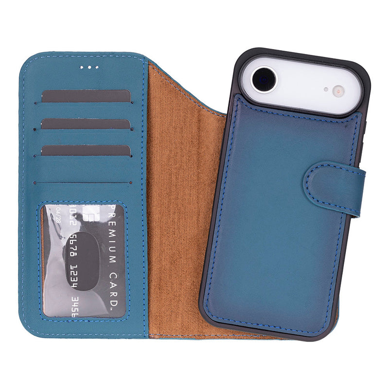 BloomCase Magic Wallet Midnight Blue  Hakiki Deri iPhone 17Air(6.5") Cüzdanlı Telefon Kılıfı