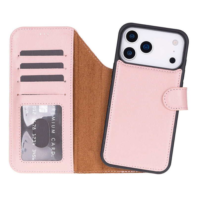 BloomCase Magic iPhone 17 Pro Max(6.9") Blush Ayrılabilir Hakiki Deri Cüzdanlı Telefon Kılıfı
