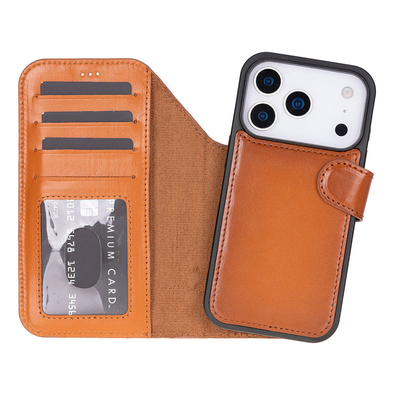 BloomCase Magic iPhone 17 Pro Max(6.9") Desert Tan Ayrılabilir Hakiki Deri Cüzdanlı Telefon Kılıfı