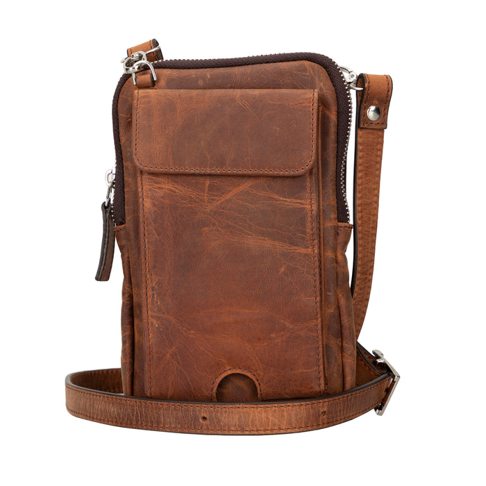 BloomNino Saddle Brown Hakiki Deri Crossbody Çanta
