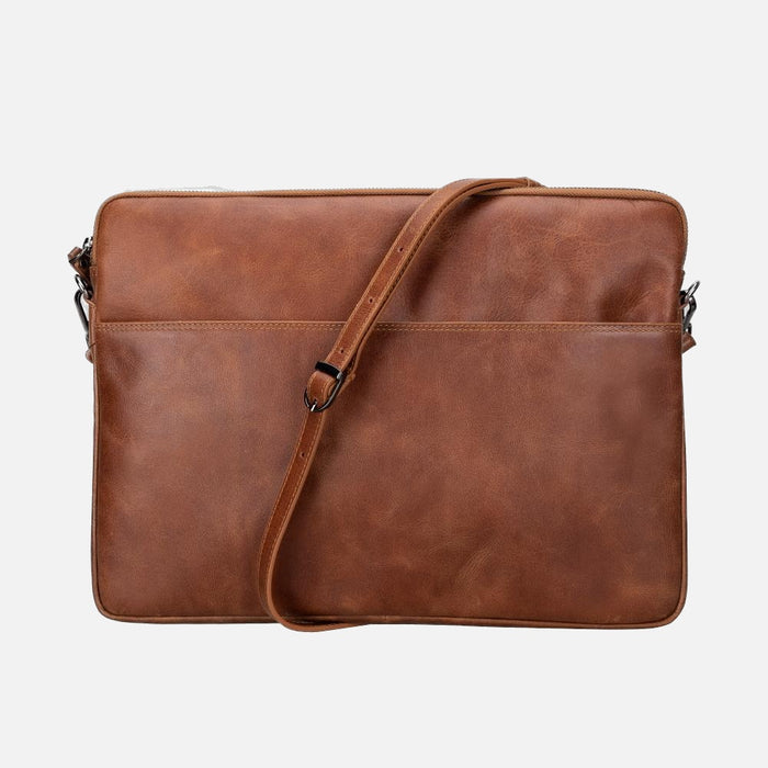 SILVA Cognac Brown Hakiki Deri 14" Laptop & Tablet Askılı Kılıfı