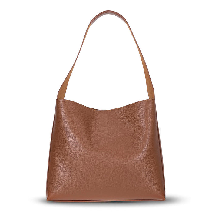Siena Minimal Tote – Warm Camel Hakiki Deri Geniş Askılı Kadın Omuz Çantası