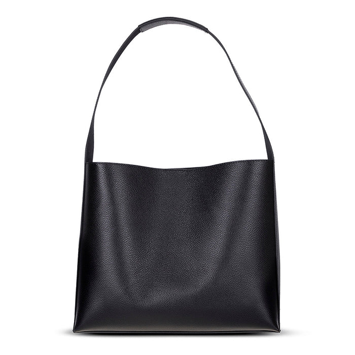 Siena Minimal Tote – Onyx Black Hakiki Deri Geniş Askılı Kadın Omuz Çantası