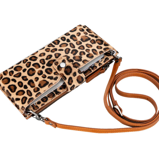 Lozan Wild Leopar Desenli Deri Unisex Askılı Cüzdan